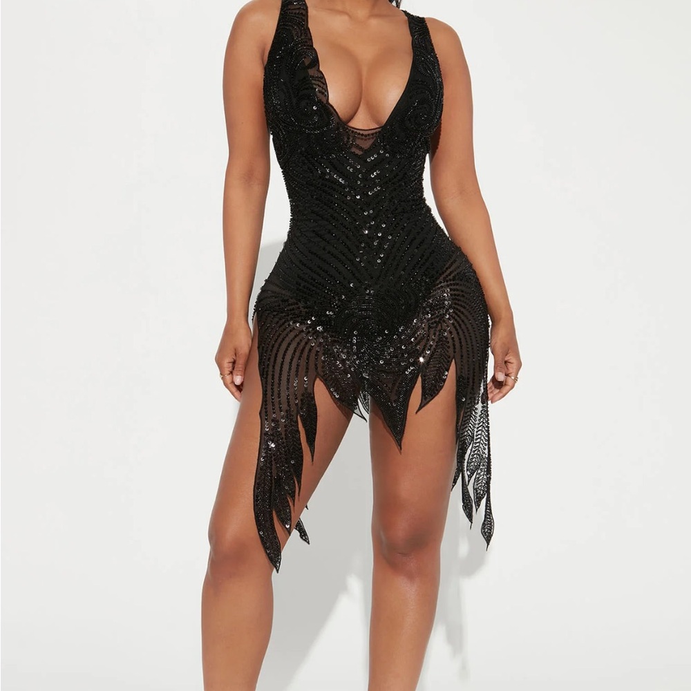 Elegant Black Sequin Swim Dress